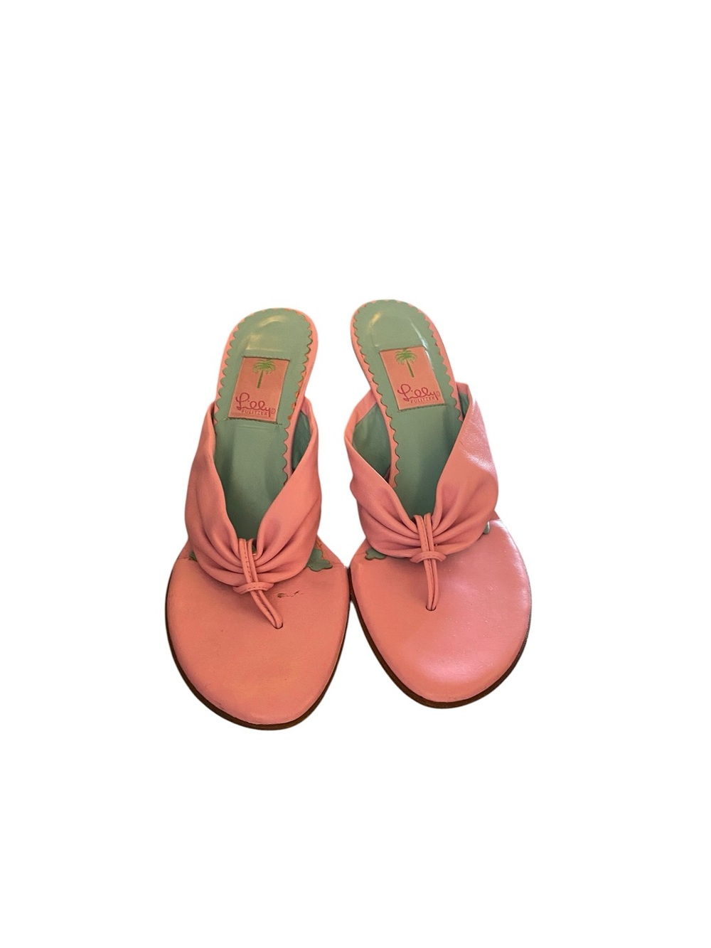 Lily Pulitzer Pink leather cork wedge Bow Tie Thongs Resortwear Coastal sandals - Picture 4 of 9